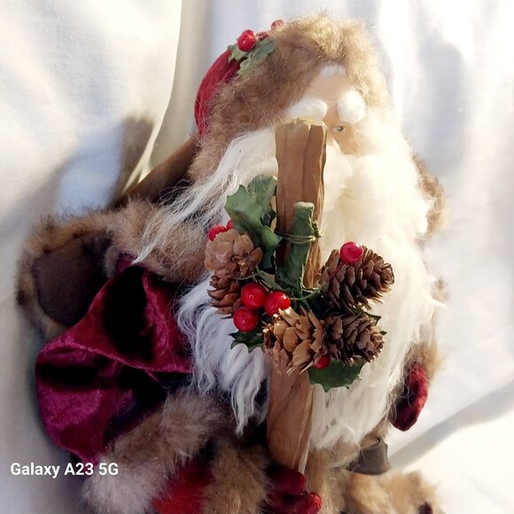 Handcrafted Santa Claus Decor With Faux Fur & Velvet Standing Holiday Figure San - Picture 6 of 11